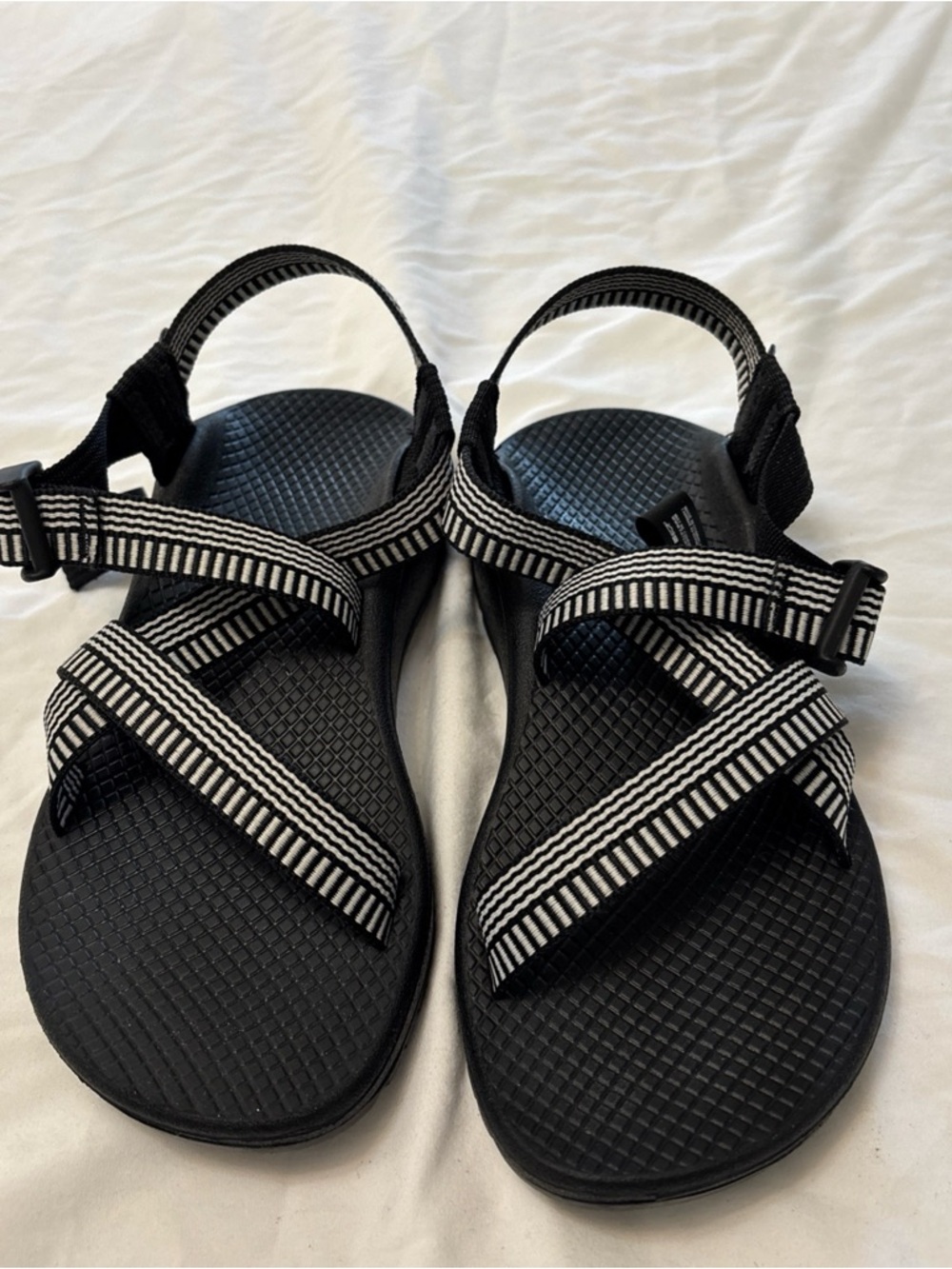 Chaco Black Sandals with White Stripe Webbing